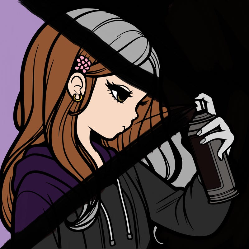 a realistic girl spray painting