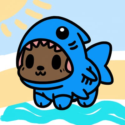 cute dog wearing a shark costume