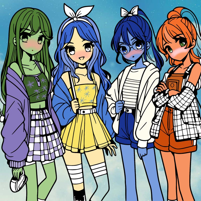 teen manga girls group of 4
