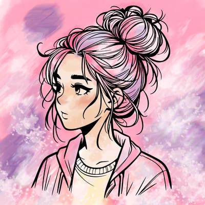realistic teenage girl with a messy bun