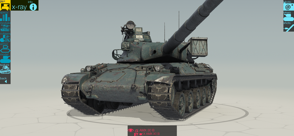 Armor Inspector: WoT PC,Blitz - 3D model of an AMX 30 B tank in the Armor Inspector app xray view