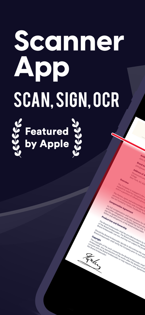 Scanner App zeigt Funktionen zum Scannen und Signieren von Dokumenten