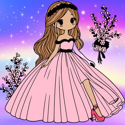 a fancy girl with a long dress