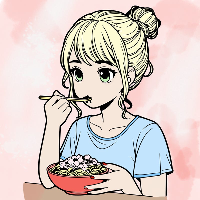 a realistic girl, eating food