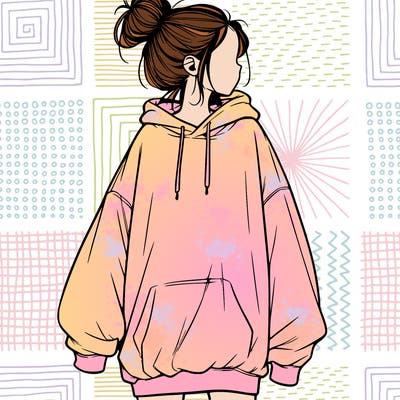 realistic girl with a oversized sweatshirt on and a bun