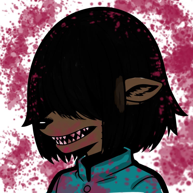 sharp teeth deer man with bob haircut