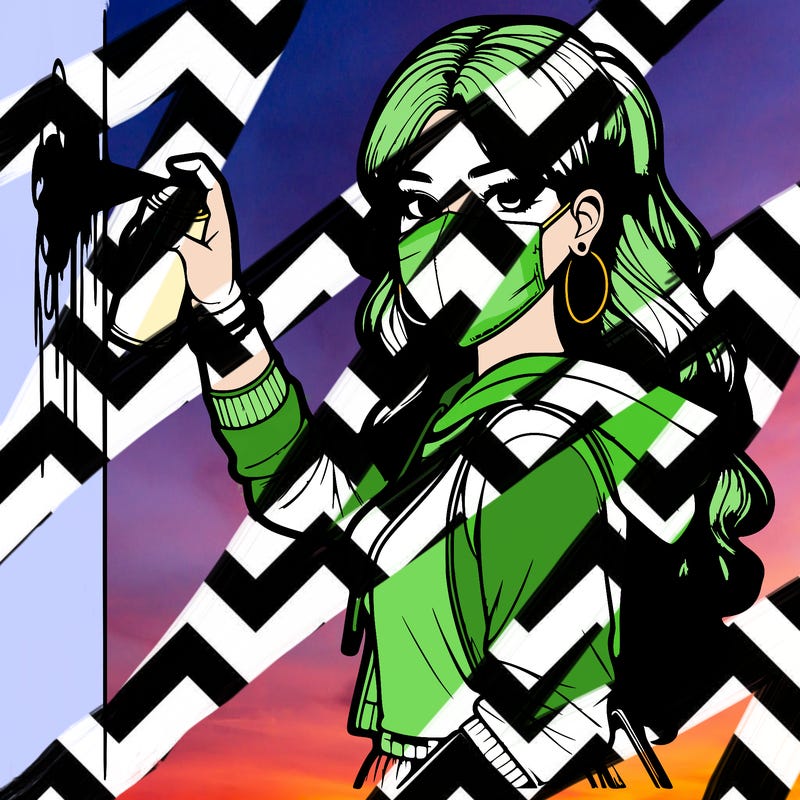 realistic girl with mask spray painting a wall