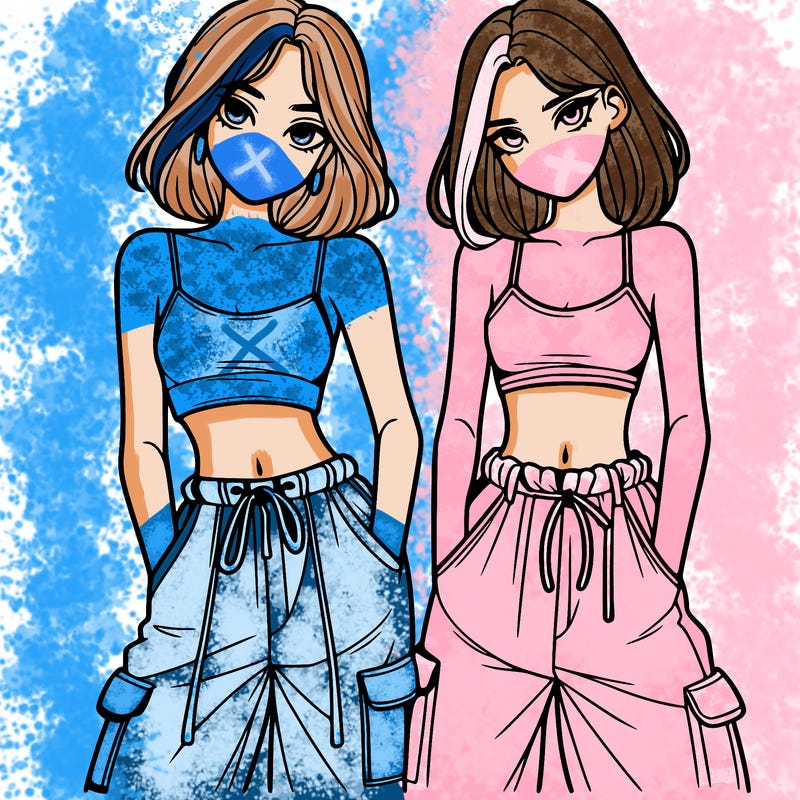 two girls with crop top with baggy pants