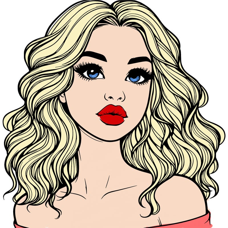 realistic girl with wavy hair and lips