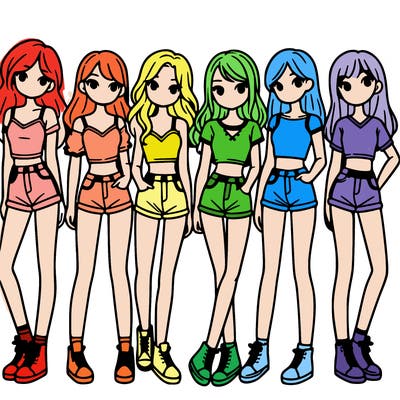a group of girls wearing crop tops and shorts
