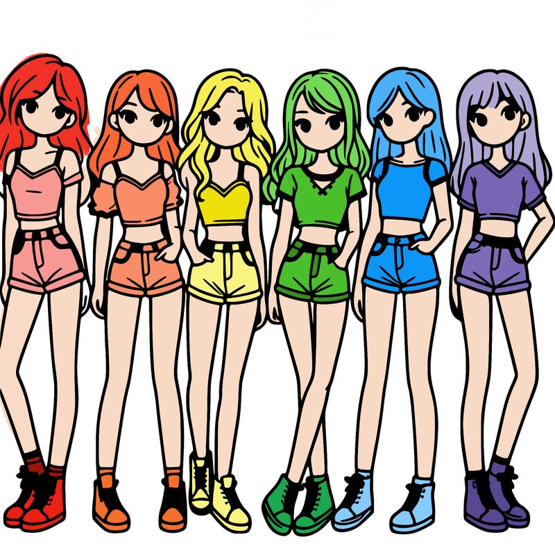 a group of girls wearing crop tops and shorts