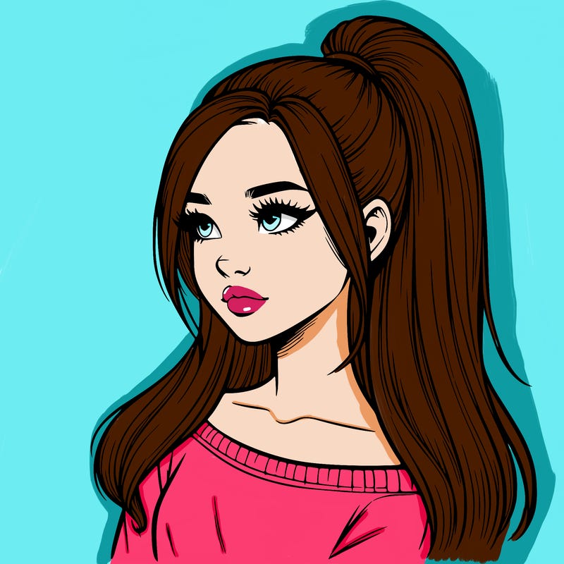 realistic girl with a high ponytail