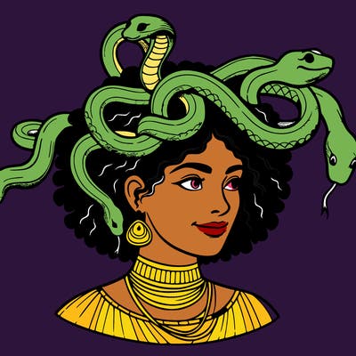 realistic woman snakes on head