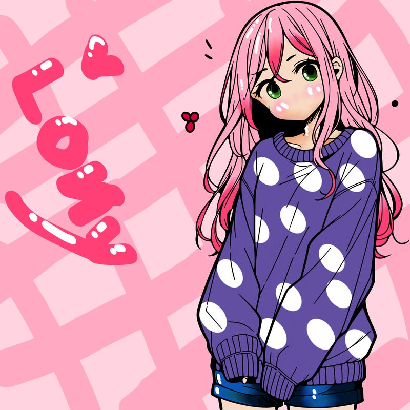manga teen girl  in a sweater and baggy pants