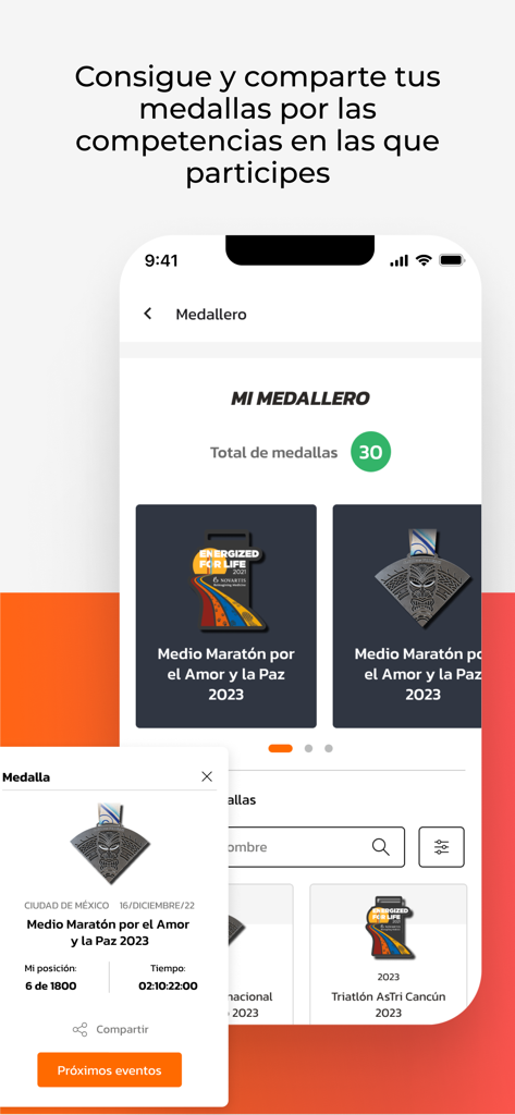 Asdeporte Oficial - Asdeporte app virtual medal case showing athlete race results and achievements