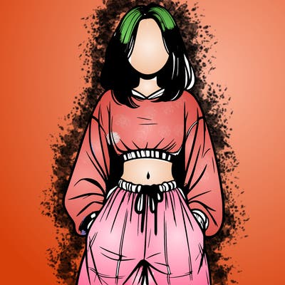 realistic girl faceless with baggy pants and a crop top
