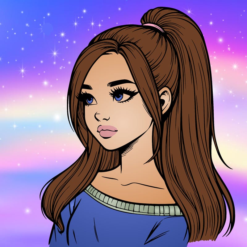 realistic girl with a high ponytail