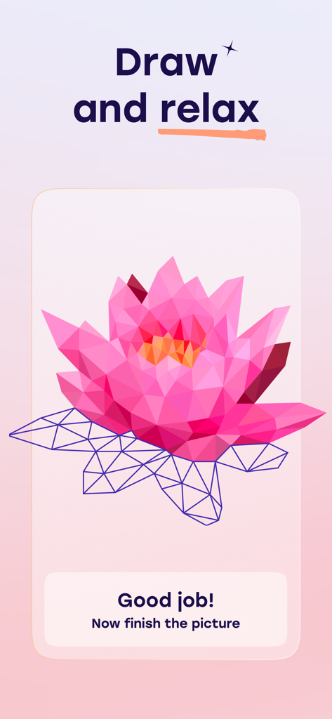 Star Art: Drawing & Relaxing - A low poly pink lotus flower being drawn in the Star Art relaxing puzzle app