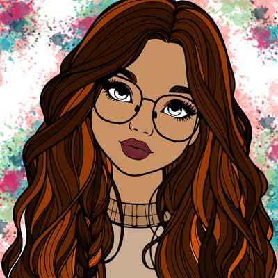girl with long hair and freckles and glasses realistic