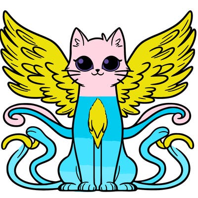 a winged cat with seven tails