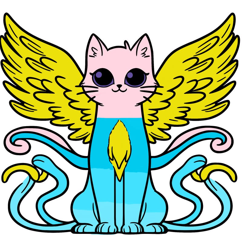 a winged cat with seven tails