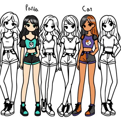 a group of girls wearing crop tops and shorts