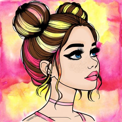 realistic girl with buns on the top of her head