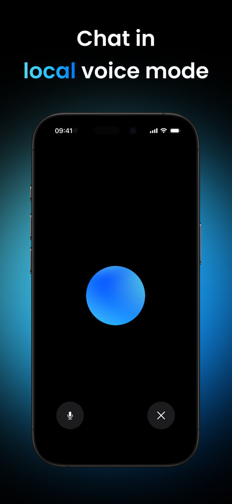 Locally AI App zeigt die lokale Sprachchat-Oberfläche auf dem iPhone.