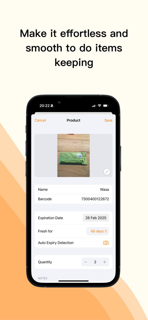 Bestfor - expiry date tracker - App interface for tracking product expiration date and barcode