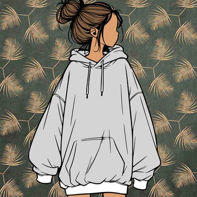 realistic girl with a oversized sweatshirt on and a bun