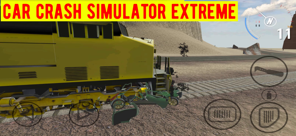 Car Crash Simulator Extreme - A car being crushed by a yellow train in Car Crash Simulator Extreme