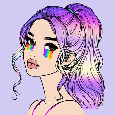 realistic girl with a ponytail on her hair and lips