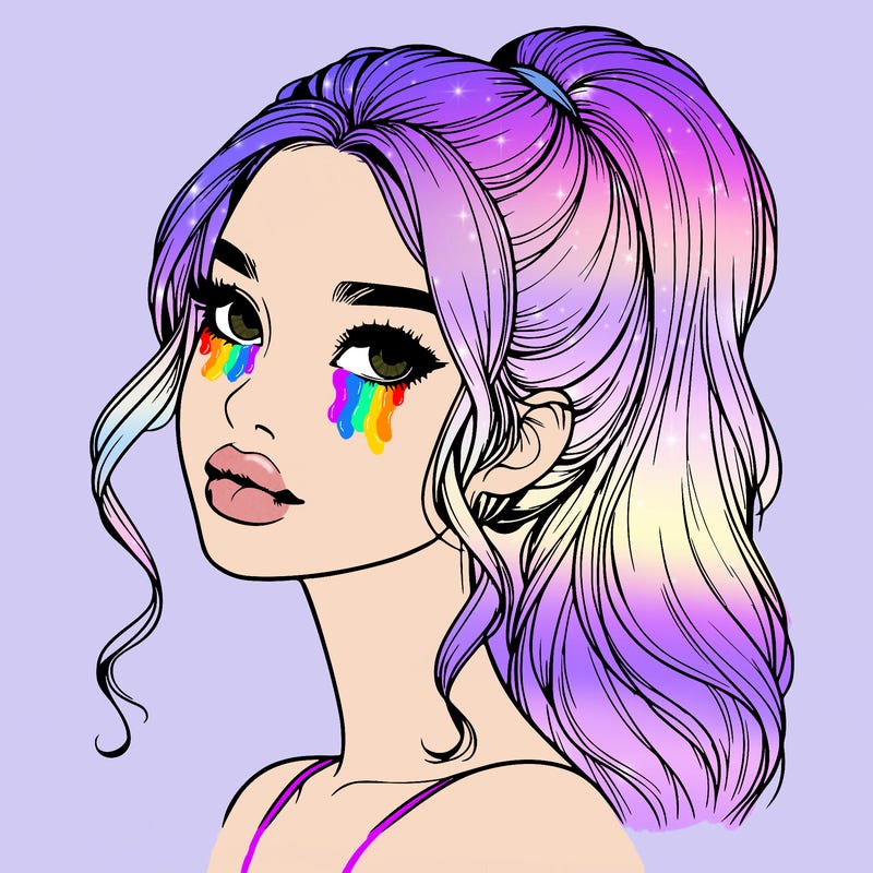 realistic girl with a ponytail on her hair and lips