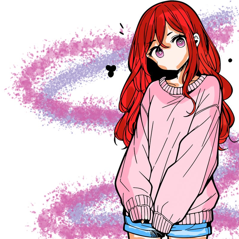 manga teen girl  in a sweater and baggy pants