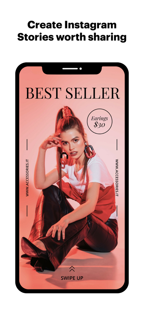 VistaCreate app interface showing a professional Instagram Story template for a fashion boutique