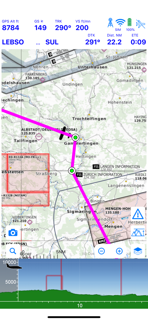 Airmate - Airmate app moving map display with flight telemetry and terrain profile