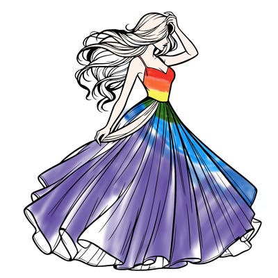 realistic woman with dress flowing in the wind