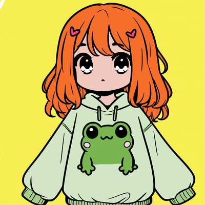 girl wearing frogging sweatshirt