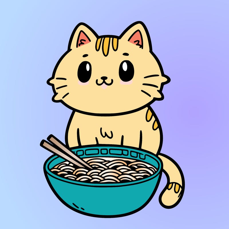 cat sitting in ramen