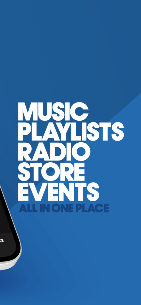 Screenshot of the Defected app showing a list of features including music, playlists, radio, store, and events all in one place.