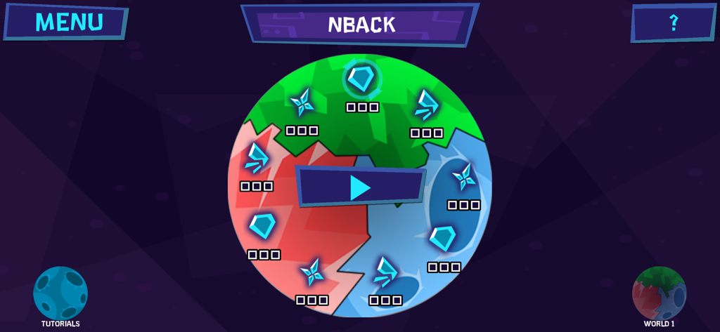 Recollect the Study - NBack memory training task selection screen in the Recollect the Study app