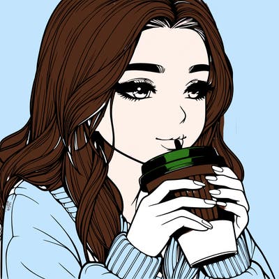 realistic girl drinking coffee