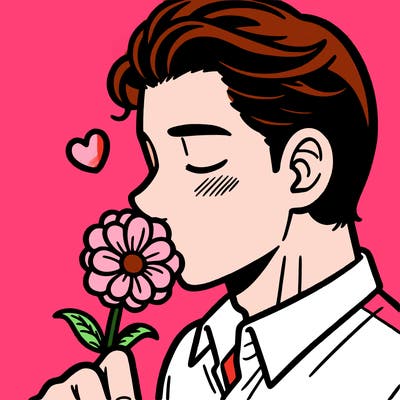 man kissing a flower