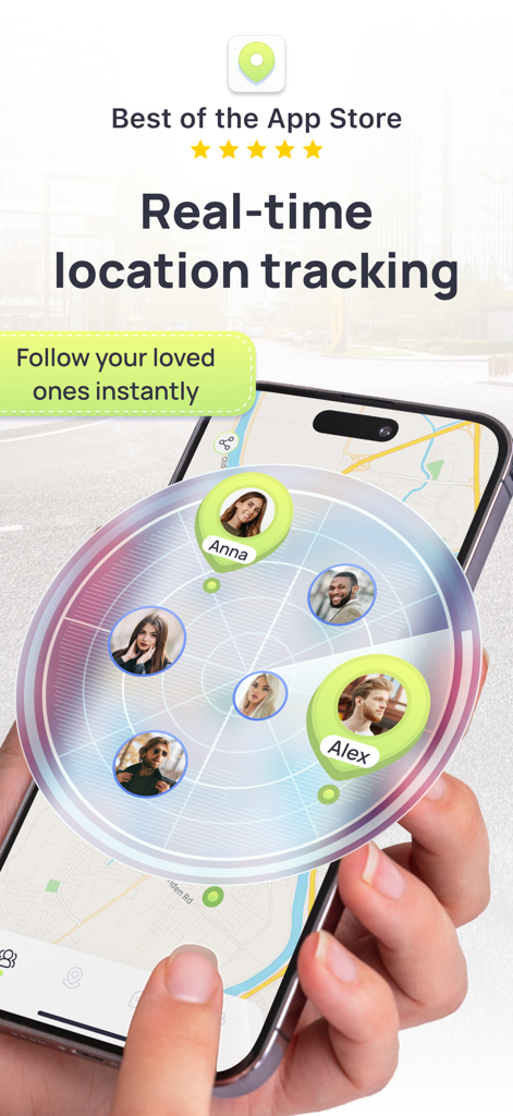 Real-time GPS location tracking interface showing family members on a map