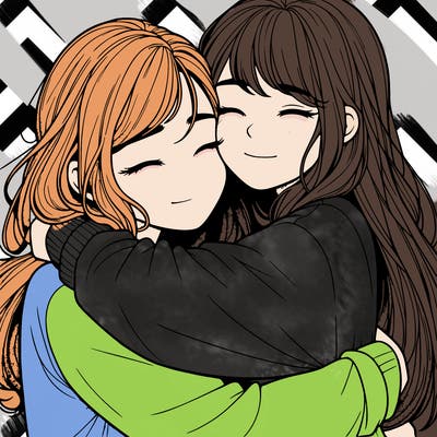 realistic two girls hugging