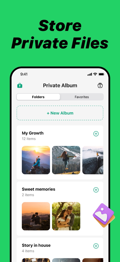Watsapp Deleted Message Backup - Interface for storing and organizing private photo albums within the app.