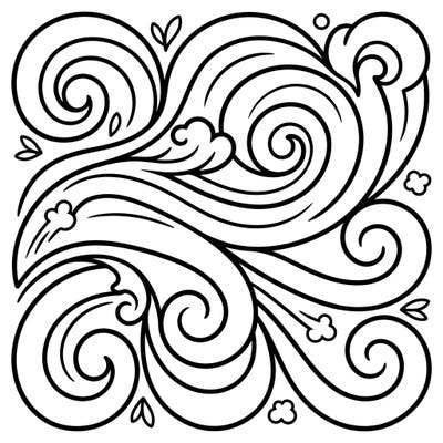 Discover the beauty of Westerly winds with this delightful coloring page, specially designed for toddlers. Featuring ultra-thick lines and large swirling patterns, it offers an easy and engaging artistic experience for little hands.