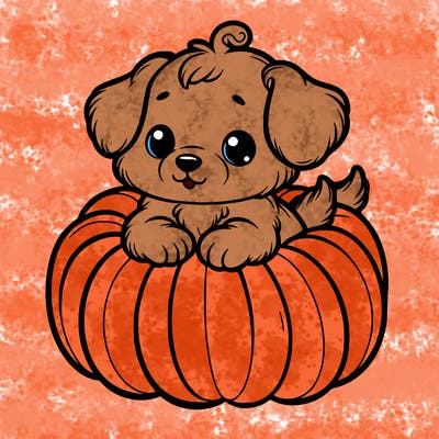 cute little puppy in a pumpkin
