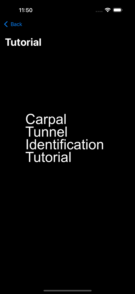 MSK VUE - Carpal Tunnel Identification Tutorial screen in MSK VUE app