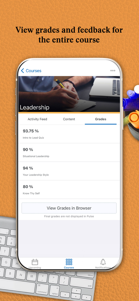 Brightspace Pulse - Brightspace Pulse app screen showing course grades and assignment feedback